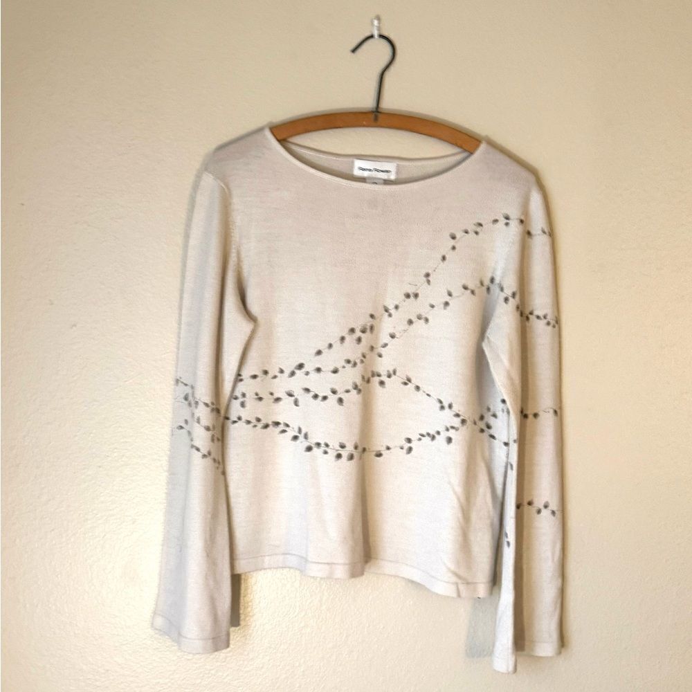 Vintage Rena Rowan Cream Colored Floral Top - Size Large